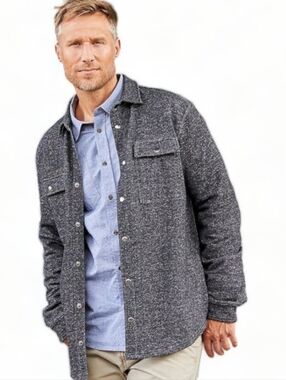 Pact Organic Cotton Snap Front Long Sleeve Gray Shirt Jacket Men's Size M